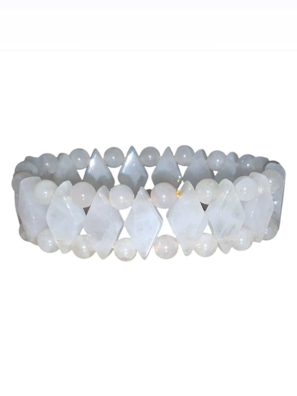 Rose quartz Crystal Diamond-Bead Stretch Bracelet. - Picture 3 of 7